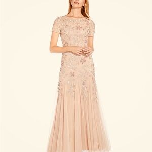 NWT by Adrianna Papell, Blush Beaded Tulle Gown Sz 14, Perfect for Wedding, Prom